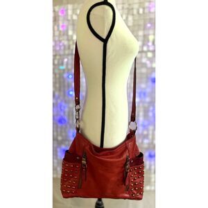 B. Makowsky studded red leather crossbody/hobo bag